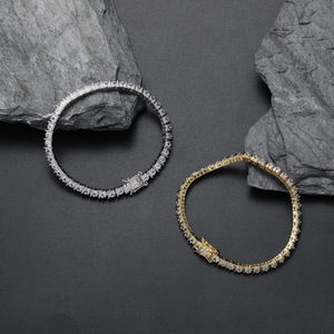 3MM Square Zirconium 2-claw <b>Copper</b> Single-row Chain, Hip-hop Men's Tennis <b>Bracelet</b>. Tanjing Fashion Lijing Necklace - Product Image 3