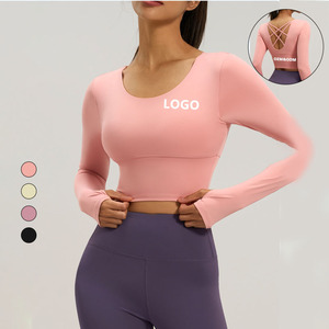 Camiseta Deportiva <span class=keywords><strong>de</strong></span> Manga Corta Ajustada para Mujer, <span class=keywords><strong>con</strong></span> Logotipo Frontal, <span class=keywords><strong>de</strong></span> Secado Rápido, para Yoga y Fitness, Ropa Deportiva para Adultos, Venta al Por Mayor - Product Image 2