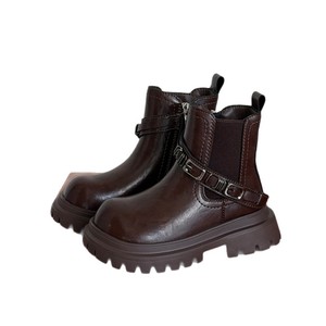 Bottes mi-mollet chaudes en coton style britannique pour enfants, nouvelle collection hiver 2025, avec fermeture éclair latérale, pour garçons et filles - Product Image 1