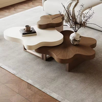 Ensemble de table basse moderne en forme de nuage, plateau en bois, hauteur réglable, design artistique irrégulier pour hôtel, maison, salon