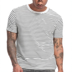 เสื้อยืดคอกลมลายทางผ้าคอตตอนผสม 100% คุณภาพสูง 180 GSM ทรงปกติ ระบายอากาศได้ดี สำหรับผู้ชาย รับผลิตตามสั่งขายส่ง OEM พร้อมสกรีนโลโก้ - Product Image 3