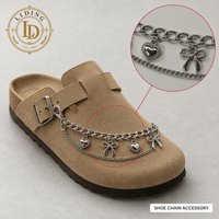 Chaîne de chaussures, accessoires pour chaussures, chaîne gourmette argentée avec breloques cœur et nœud, fermoir mousqueton pour baskets, chaussures décontractées, personnalisable OEM