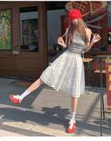 Jupe trapèze blanche pour femme, style preppy chic, taille haute, ample, avec volants, mini-jupe d'été décontractée et mignonne
