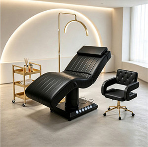 Table de massage électrique pliable de luxe noire, lit de soin esthétique incurvé pour esthéticienne, soins du visage, salon, gym, lit esthétique - Product Image 1