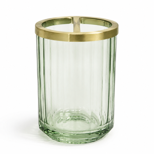 Ensemble de salle de bain en verre cannelé vert, best-seller, avec accents dorés, 8 pièces : distributeur de lotion, gobelet, porte-brosse WC - Product Image 5