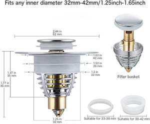 Tuyau d'évacuation des déchets d'évier de salle de bain en laiton avec filtre à rebond pour baignoire et application de cuisine - Product Image 3
