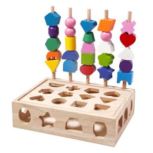 Lacing Beads Stacking <b>Blocks</b> <b>Shape</b> Sorting Gifts Montessori Preschool Educational Wooden Toys for Toddler - Product Image 4