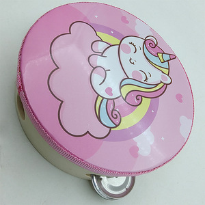 Wholesale Pink Unicorn Cartoon Tambourine Single Row Stainless Steel Jingles Drumhead Orff Percussion Instrument For Kids - Product Image 2