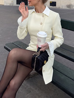 Ensemble robe deux pièces pour femme 2026 avec manches à volants en dentelle et bouton unique