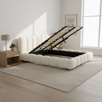 Cadres de lit rembourrés en bois de luxe en tissu crème moderne, taille king size, double, avec rangement ottoman
