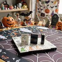 En stock – Nouvel ensemble de mahjong d'Halloween en acrylique durable, 160 tuiles, design Sorcière Fantôme et Chaudron, jeu de société de style américain, livraison rapide