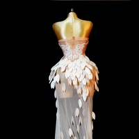 Robe tube blanche ornée de plumes, robe de danse latine sexy, robe de spectacle de scène pour banquet