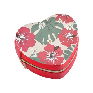 Custom Anthurium Artificial Flowers Travel Jewelry <b>Case</b> PU Leather Necklace <b>Earring</b> Box Heart Design Jewelry Box With Logo - Product Image 2