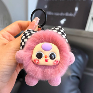 Portachiavi a Forma di Papillon con Piccola Palla di Carbone, Ciondolo in Pelo di Coniglio, Decorazione per Borse e Libri - Product Image 3