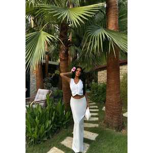 White Maisie Casual Club-Style <b>Vest</b> Flared Skirt Set <b>Long</b> Street Wear Woven Knitting Chiffon <b>Top</b> Solid Short Blazer Shorts - Product Image 5