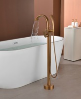 Robinet de salle de bain mural WEIHAO en or rose à double poignée avec douchette, mitigeur eau chaude et froide pour baignoire