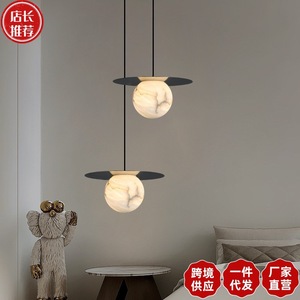 Lámpara colgante de mármol natural, redonda, E27, LED, luz blanca cálida, de un solo cabezal, para decoración de dormitorio u hotel - Product Image 5