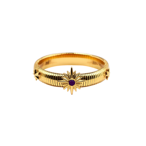 Fashion Bangle 316L Stainless Steel PVD Gold Plating Purple Stone Star Design <b>Bracelet</b> - Product Image 2