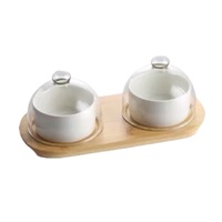 Bol à mélanger en céramique, assiette à salade avec couvercle en verre, plateau en bois créatif, ensemble de vaisselle en céramique, assiette de restaurant d'hôtel