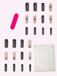 ชุดเล็บใยแมงมุมสีดำฮาโลวีน24ชิ้นวัสดุ ABS สไตล์ฝรั่งเศสเล็บปลอมลายอัลมอนด์สำหรับ<span class=keywords><strong>นิ้ว</strong></span><span class=keywords><strong>มือ</strong></span> - Product Image 4