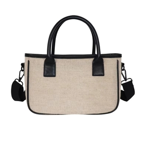 Custom Design <b>Large</b> Jute Burlap Shopping <b>Beach</b> Tote <b>Bag</b> With PU Leather Handles Crossbody for Traveling - Product Image 3