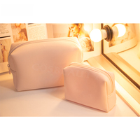 Sac à cosmétiques rose pâle à fermeture éclair, trousse de toilette élégante, étanche en PU, organiseur de maquillage avec logo personnalisé pour les voyages