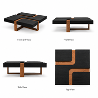 Table basse carrée de luxe moderne en bois noir et naturel superposé pour villa, hôtel, salon ou projet