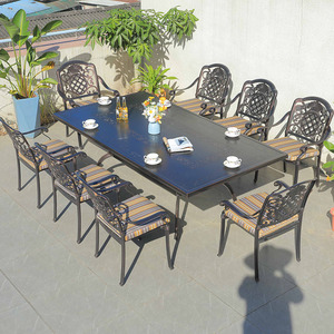 9-Piece European Comfortable Outdoor <b>Dining</b> Garden Set With Cast Aluminum Rectangular Table and 8 <b>Chairs</b> for Hotel & Park Use - Product Image 2