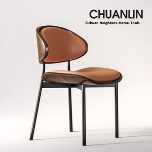 Silla de Comedor de Lujo Moderna de Estilo Italiano, Respaldo de Madera Maciza con Tapicería de Cuero Genuino, Taburete de PU para el Hogar - Product Image 4