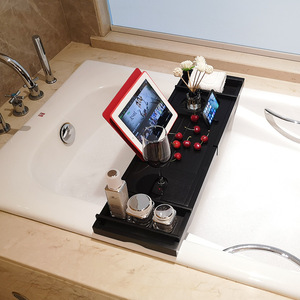 Bamboo Telescopic Bathtub Tray Holder Rectangle Non Slip With <b>Tablet</b> Phone <b>Stand</b> Bathroom Storage Retractable Movable No - Product Image 1