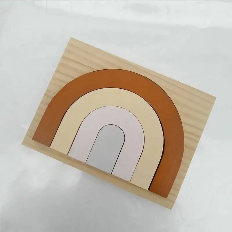 Montessori blok bangunan pendidikan besar pelangi susun mainan kayu 3D Puzzle kayu untuk perakitan warna-warni jembatan lengkung
