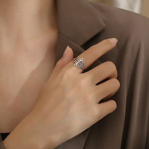 Fatima Hand <b>Titanium</b> Steel <b>Ring</b> For Women Gold Silver Black Hollow Design Protective Charm Jewelry Gift - Product Image 2