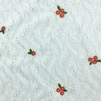 Tissu en coton doux brodé à motifs floraux blancs et rouges, avec œillets, épais, pour vêtements de bébé, emballage en rouleau, personnalisé, 40s 60s