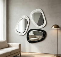 Ensemble de 3 miroirs muraux à cadre effet marbre irrégulier avec verre flottant biseauté pour la décoration de la maison et des salons d'hôtel