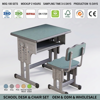 Ensemble Chaise et Bureau Individuel Moderne et Durable pour Étudiant, Écologique, Réglable en Hauteur, Garantie 15 Ans, Mobilier Scolaire en Bois pour