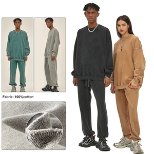 <strong>2026</strong> Custom Vintage French Terry Oversized Heavyweight 425 Gsm Blank Acid Washed Distressed Sweatpants and Sweatshirt Sets - Product Image 3