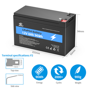 12ボルトリチウムイオンバッテリーLifepo412v8ahソーラーバッテリー家庭用緊急保管システム用12vLifepo4バッテリー - Product Image 3