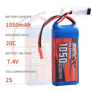 SUNPADOW 2S 1050mAh Lipo Battery For RC Airplane Helicopter Drone FPV Quadcopter With 7.4V 20C With JST Plug For 2S Battery