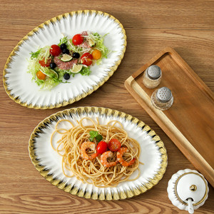 Stoviglie in ceramica con bordo dorato LETAOTAO per uso domestico; Piatto da pranzo occidentale, bistecca, per piatti da ristorante per matrimoni. - Product Image 2