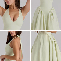 Robe midi plissée vert menthe personnalisée à col en V profond, taille basse, style vintage, pour femme, idéale pour bal de promo ou cocktail, OEM ODM BSCI