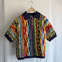 Kapital Pull en acrylique tricoté coupe décontractée vintage, col cranté, motif jacquard courge amère, manches courtes, transfrontalier