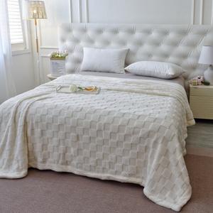Ivory Check Sherpa Throw <b>Blanket</b> 200x230cm 3D Grid Texture Soft <b>Plush</b> Sofa Bed Throw, 3 Sizes Available Poland Stock - Product Image 2