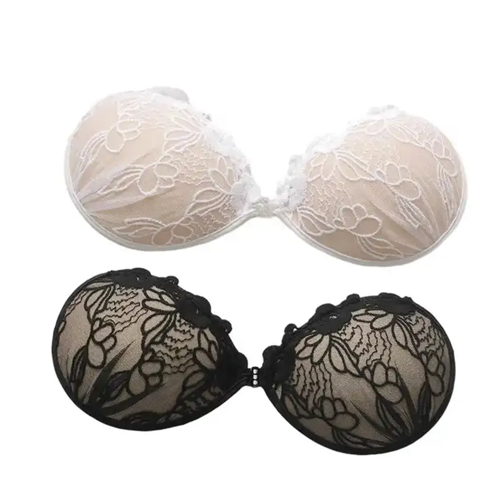 Custom Attractive Style Sexy Lace Floral Self Adhesive Underwear Backless Invisible Lifting Silicon Bra