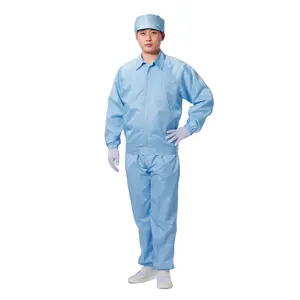 聚酯碳纤维可洗洁净室防静电服装洁净室静电可重复使用服装夹克接受标志印花