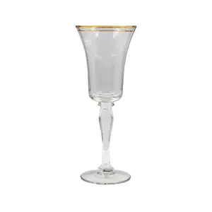 Luxury crystal colorful high quality hand blown 6.5oz pink vintage dishwasher safe colored gold rim rose wine glass cup