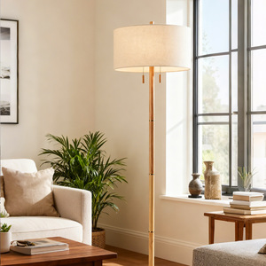Floor Lamp Bamboo Off <b>White</b> <b>Shade</b> Led <b>Light</b> Source Scandinavian Design Style For Living Room Bedroom - Product Image 1