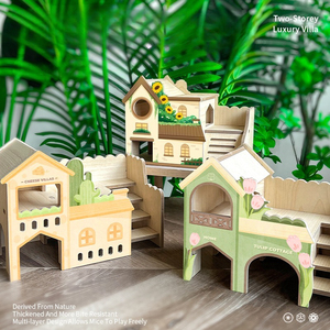 Kit d'aménagement paysager pour <span class=keywords><strong>cage</strong></span> en bois pour petits animaux (hamsters) - Multifonctionnel, facile à nettoyer, cachette, maison, jouets interactifs, grimpe - Product Image 1