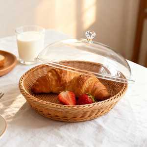Panier à pain en rotin avec couvercle en acrylique <span class=keywords><strong>de</strong></span> qualité alimentaire, panier <span class=keywords><strong>de</strong></span> rangement tressé <span class=keywords><strong>de</strong></span> forme personnalisée pour fruits, légumes, organisation <span class=keywords><strong>de</strong></span> la cuisine et <span class=keywords><strong>de</strong></span> la maison - Product Image 2