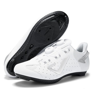 Zapatillas de Ciclismo Blancas con Suela de Fibra de Carbono, Parte Superior Sintética Transpirable para Ciclismo de Carretera y MTB - Product Image 3