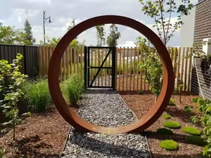 Pérgola de Acero Corten con Diseño de Puerta Lunar Metálica Decorativa Ecológica Clásica para Jardín Exterior, Gazebo, Pabellón de Madera Tratada a Presión - Product Image 5